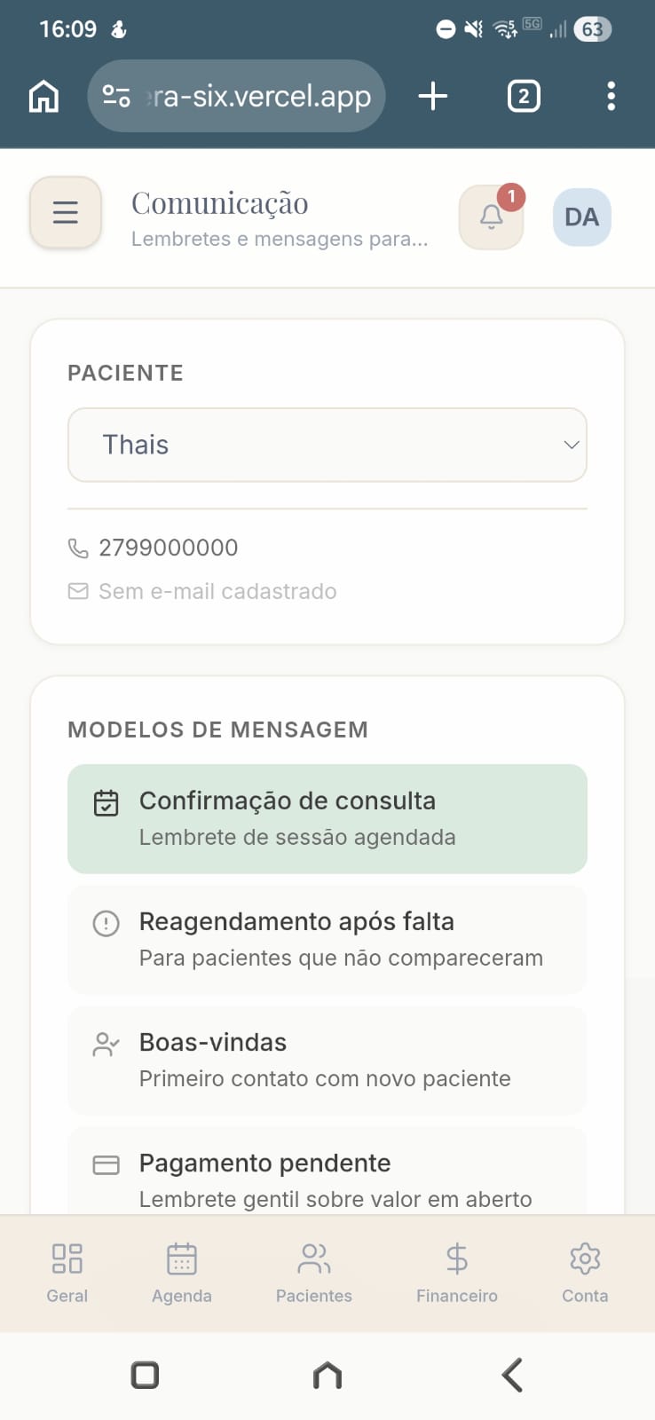 Comunicação do Thera no celular